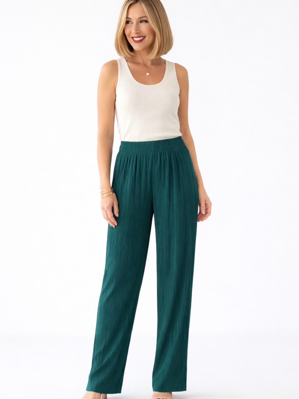 Boohoo Emerald Green Pleated Pants Elastic Waist Size M